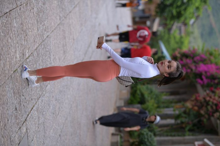 橙色瑜伽裤的高马尾姑娘【615P】00051-图好看